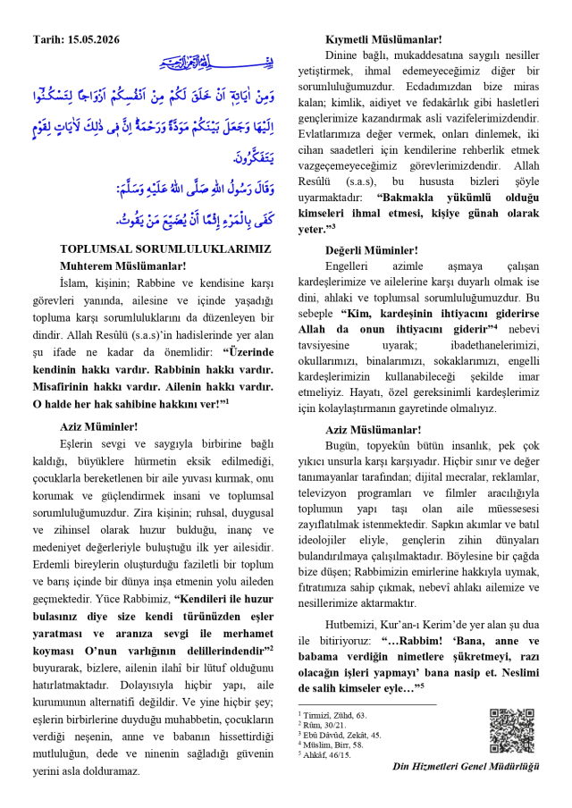 15 Nisan Cuma Hutbesi yayınlandı mı? 15 Nisan Cuma Hutbesi tam metni!