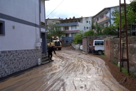 Gümüşhane'de sel nedeniyle bir ev, ahır ve 4 araç zarar gördü