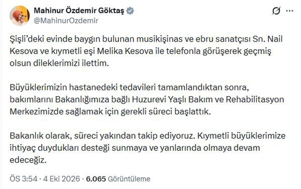 Bakan Göktaş, baygın bulunan Nail Kesova için bakım sürecini başlattı